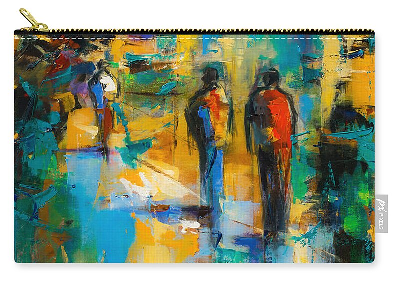 Urban Zip Pouch featuring the painting Walk in the City by Elise Palmigiani
