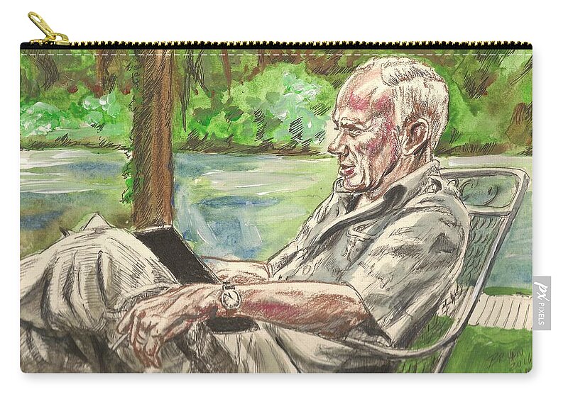 Walker Percy Zip Pouch featuring the painting Walker Percy at the Lake by Bryan Bustard