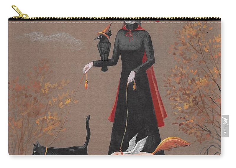 Print Zip Pouch featuring the painting Walking With The Pets by Margaryta Yermolayeva