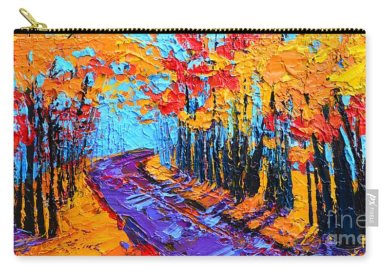Autumn Colors Zip Pouch featuring the painting Walking Within - Enchanted Forest Collection - Modern Impressionist Landscape Art - Palette Knife by Patricia Awapara