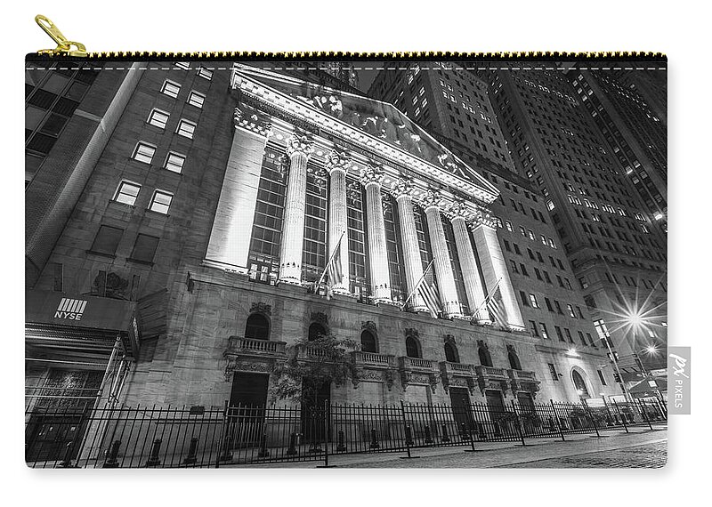 B&w Zip Pouch featuring the photograph Wall Street NYC by John McGraw
