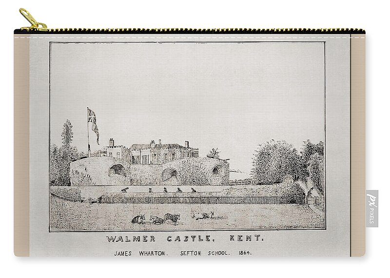 Walmer Castle Kent Zip Pouch featuring the drawing Walmer Castle Kent by Donna L Munro