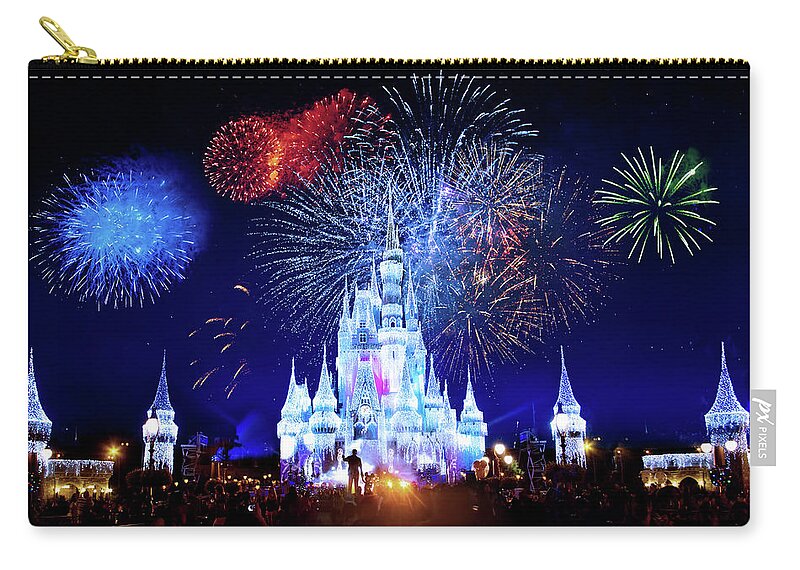 Magic Kingdom Zip Pouch featuring the photograph Walt Disney World Fireworks by Mark Andrew Thomas