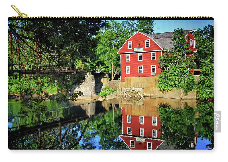 War Eagle Mill Print Zip Pouch featuring the photograph War Eagle Mill and Bridge - Arkansas by Gregory Ballos