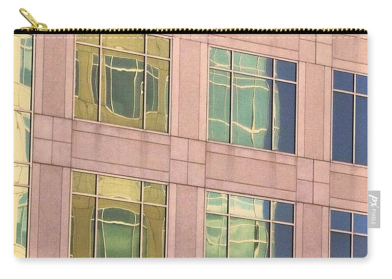 Architecture Zip Pouch featuring the photograph Warped Window Reflectionss by Linda Phelps