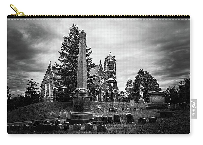 Black And White Zip Pouch featuring the photograph Warren Family Chapel by Kevin Craft