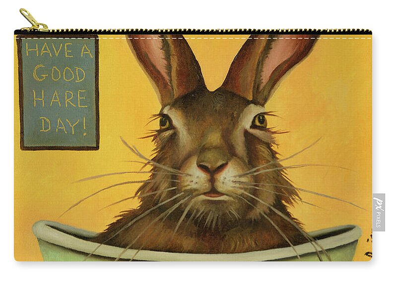 Rabbit Zip Pouch featuring the painting Wash Your Hare by Leah Saulnier The Painting Maniac