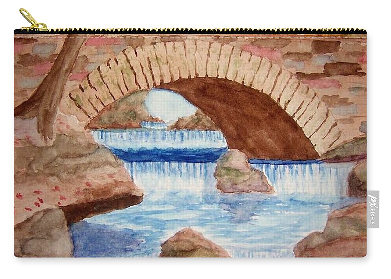Bridge Zip Pouch featuring the painting Washington Bridge by B Kathleen Fannin