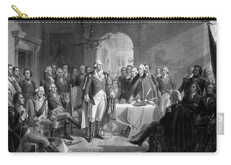 George Washington Zip Pouch featuring the drawing Washington Meeting His Generals by War Is Hell Store