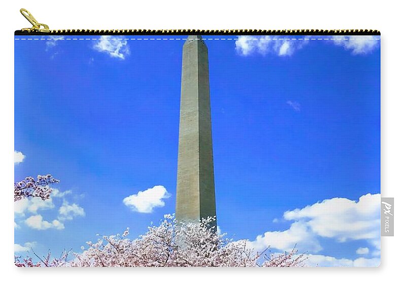 Washington Monument Zip Pouch featuring the photograph Washington Monument Cherry Blossoms by Chris Montcalmo