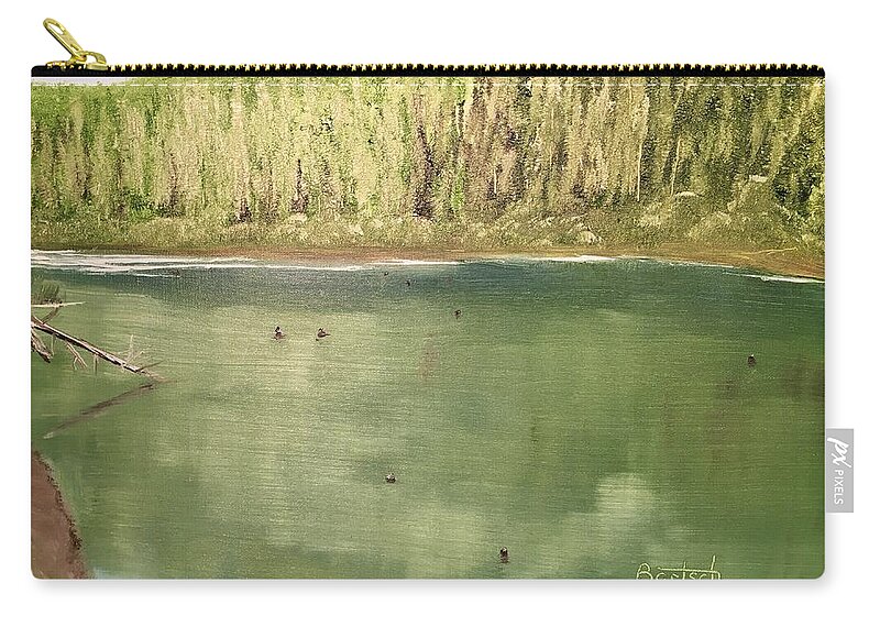 Washington Zip Pouch featuring the painting Washington Pine Lake by David Bartsch