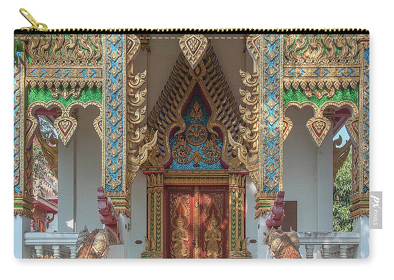 Scenic Zip Pouch featuring the photograph Wat Nam Phueng Phra Ubosot Doors DTHLA0013 by Gerry Gantt