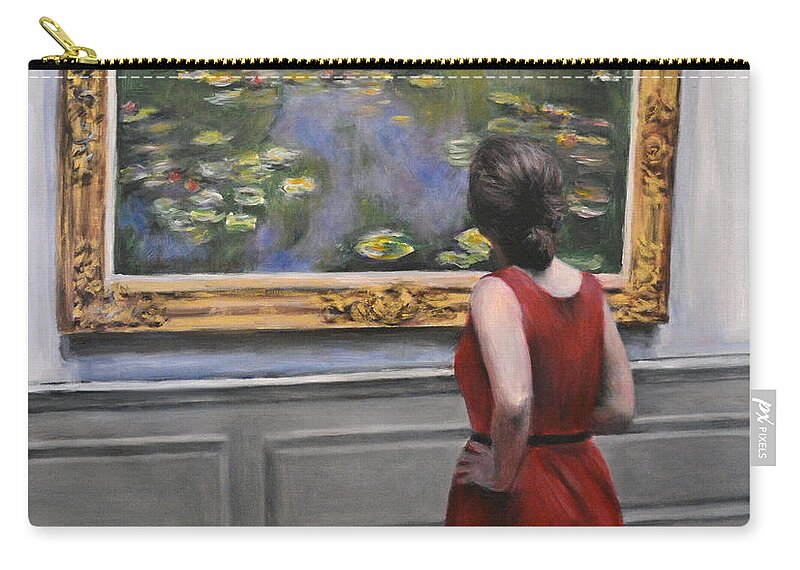 Famous Paintings Zip Pouch featuring the painting Watching Monet Waterlillies by Escha Van den bogerd
