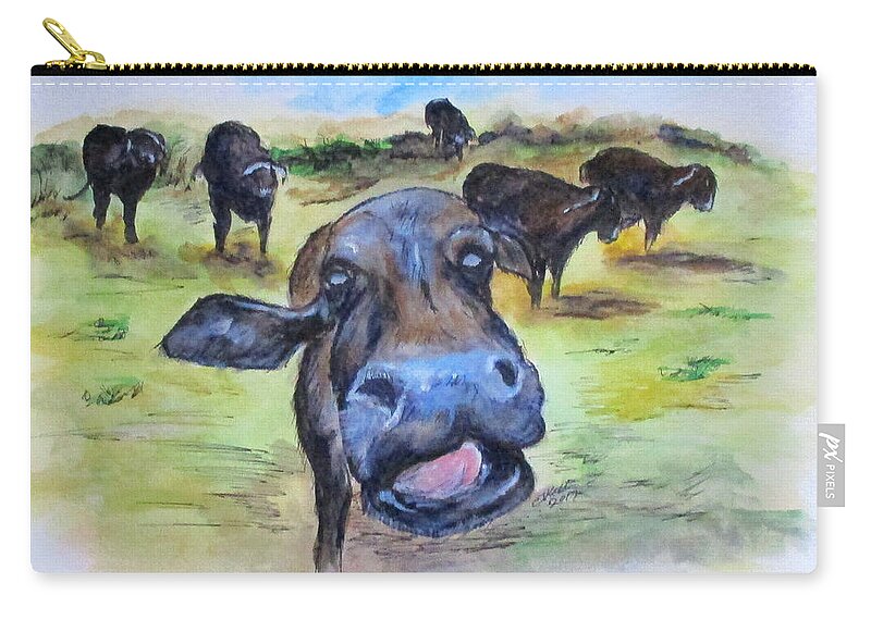 Water Buffalo Zip Pouch featuring the painting Water Buffalo Kiss by Clyde J Kell