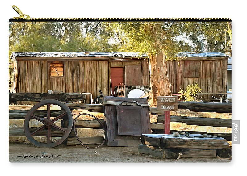 Wagon Wheel Zip Pouch featuring the photograph Water Draw at Hotel Nipton California by Floyd Snyder by Floyd Snyder
