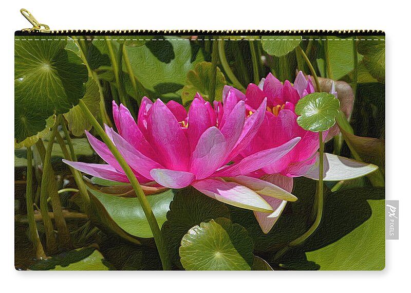 Water Lilies Zip Pouch featuring the digital art Water Lilies in Texture - Two by Glenn McCarthy Art and Photography