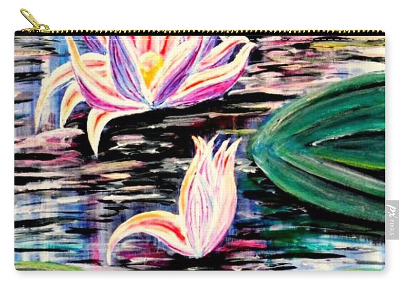 Art Zip Pouch featuring the painting Water Lilies Reaching High by Medea Ioseliani