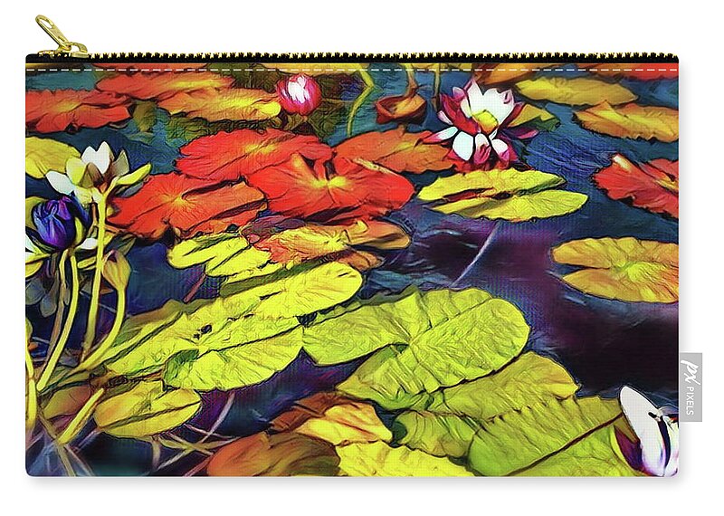 White Zip Pouch featuring the digital art Water Lilly Pond by Russ Harris