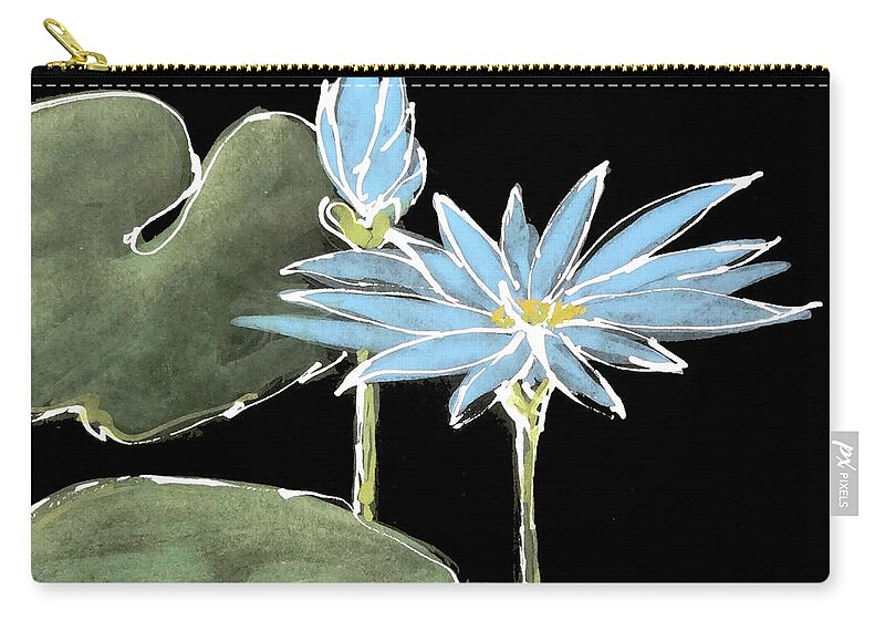 Original Watercolors Zip Pouch featuring the painting Water Lily-Blue by Chris Paschke