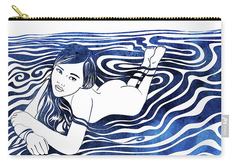 A Mythological Sea Nymph Created By Artist Stevyn Llewellyn Zip Pouch featuring the mixed media Water Nymph V by Stevyn Llewellyn
