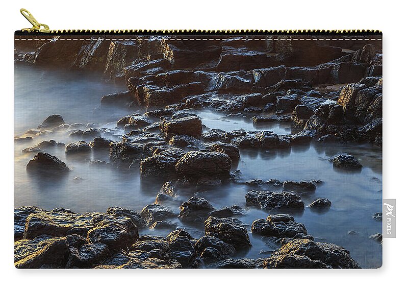 Sun Zip Pouch featuring the photograph Water, Rocks and Sunlight by Robert Caddy