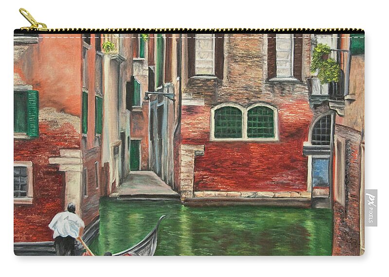 Venice Paintings Carry-all Pouch featuring the painting Water Taxi On Venice Side Canal by Charlotte Blanchard