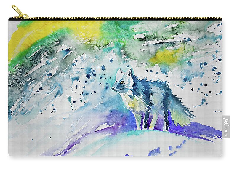 Arctic Fox Zip Pouch featuring the painting Watercolor - Arctic Fox by Cascade Colors