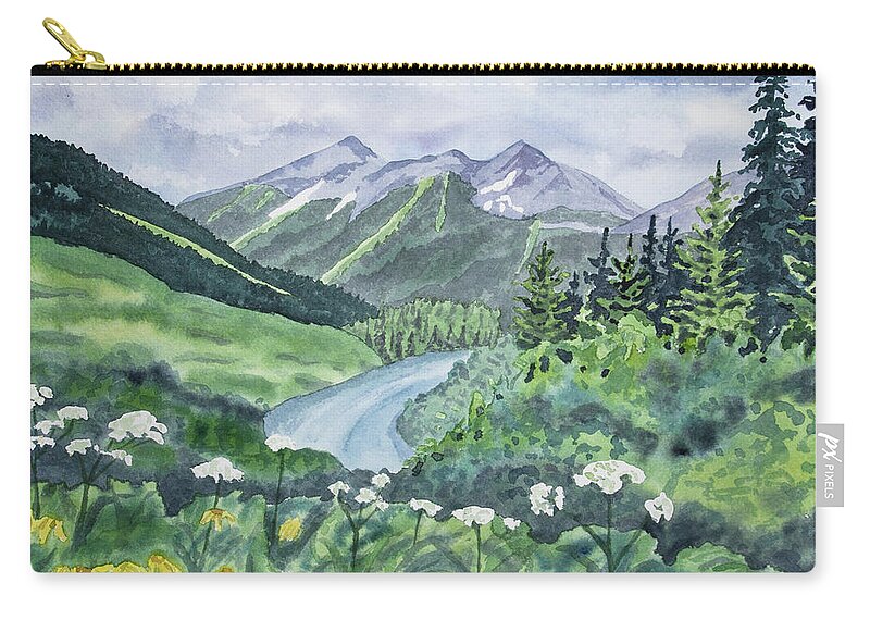 Original Watercolor Zip Pouch featuring the painting Watercolor - Colorado Summer Landscape by Cascade Colors