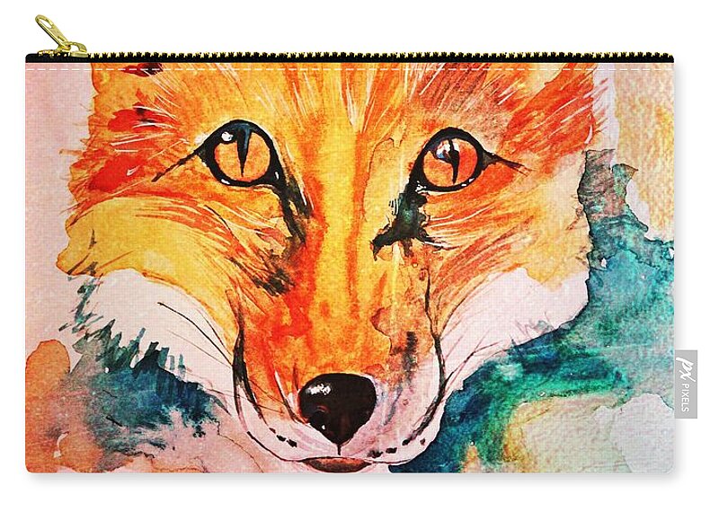 Watercolor Fox Zip Pouch featuring the painting Watercolor Fox by Modern Art