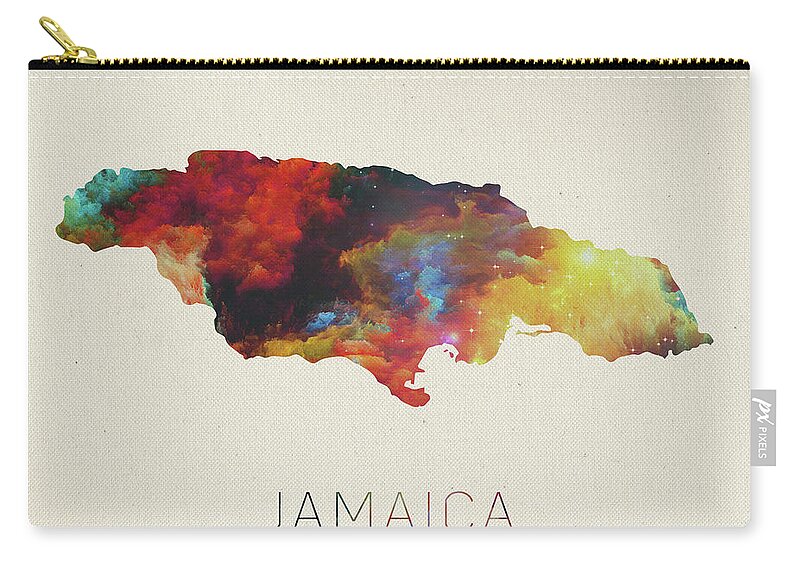 Watercolor Zip Pouch featuring the mixed media Watercolor Map of Jamaica by Design Turnpike