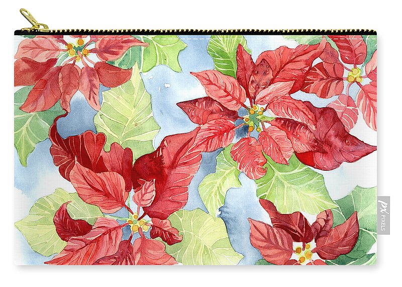 Poinsettia Zip Pouch featuring the painting Watercolor Poinsettias Christmas Decor by Audrey Jeanne Roberts