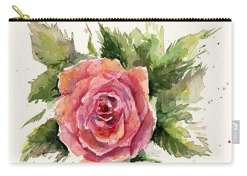 Rose Zip Pouch featuring the painting Watercolor Rose by Olga Shvartsur