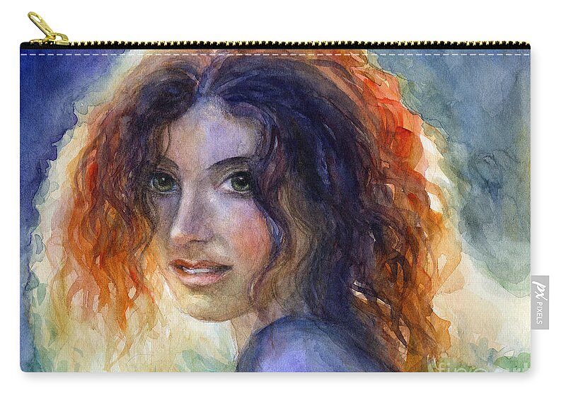 Watercolor Portrait Zip Pouch featuring the painting Watercolor Sunlit Woman Portrait 2 by Svetlana Novikova