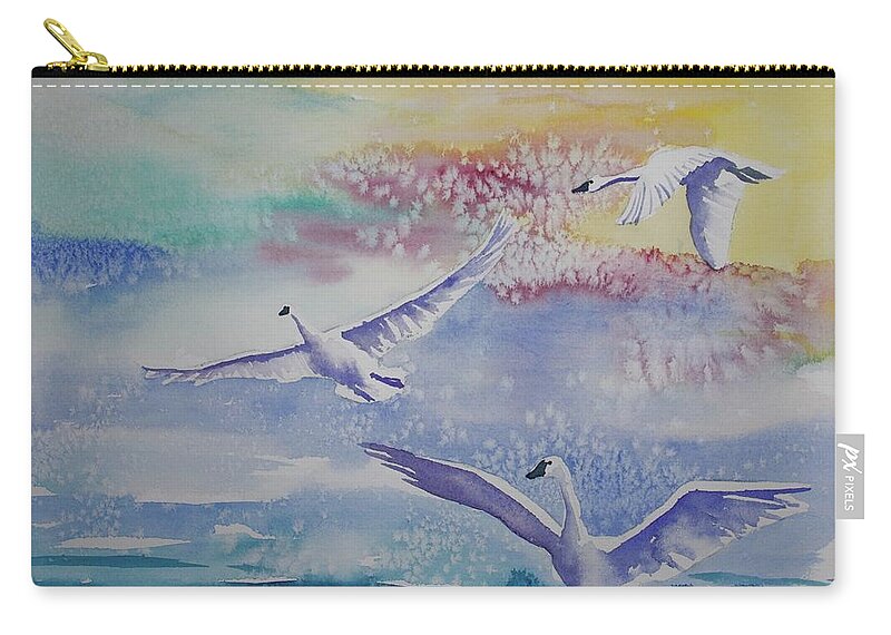 Swan Zip Pouch featuring the painting Watercolor - Swan Lake Detail by Cascade Colors
