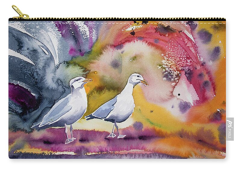 Gull Zip Pouch featuring the painting Watercolor - Two Gulls by Cascade Colors