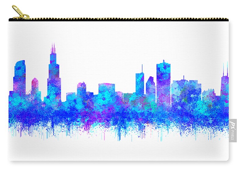 Chicago Zip Pouch featuring the painting Watercolour Splashes and dripping effect Chicago Skyline by Georgeta Blanaru