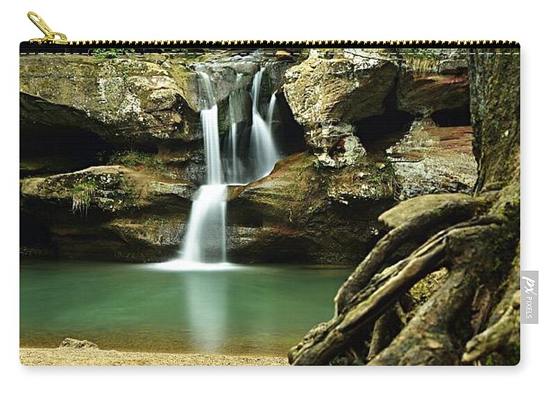 Photography Zip Pouch featuring the photograph Waterfall and Roots by Larry Ricker