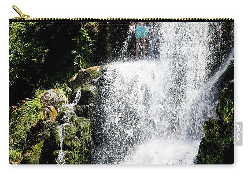 Waterfall Zip Pouch featuring the photograph Waterfall in New Zealand by Kathryn McBride