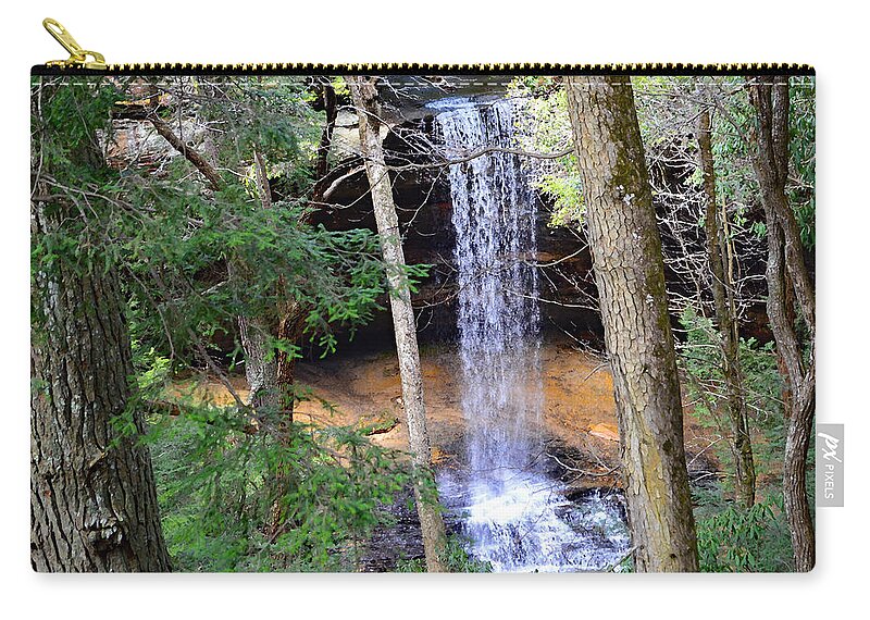 Northrup Falls Carry-all Pouch featuring the mixed media The Northrup Waterfall  Tennessee by Stacie Siemsen