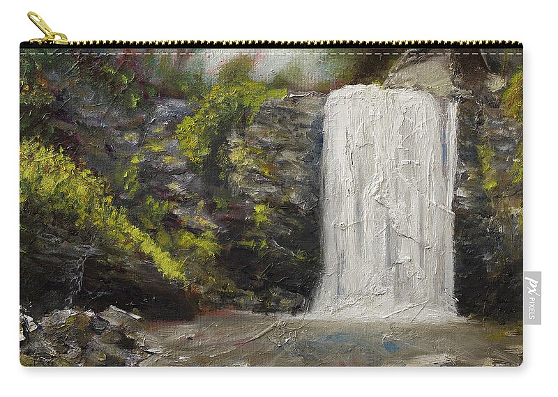 North Carolina Waterfall Painting Zip Pouch featuring the painting Waterfalls of North Carolina Looking Glass Falls by Gray Artus