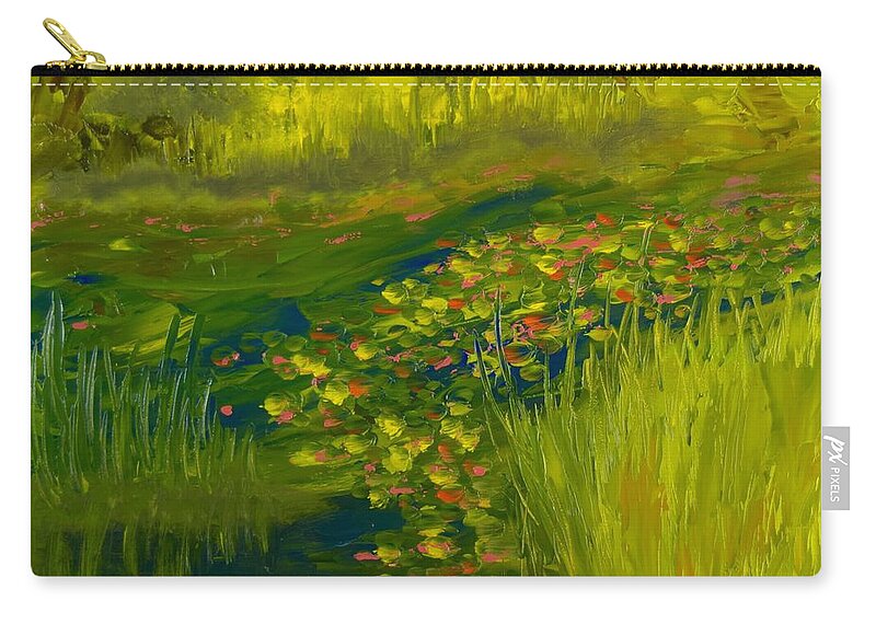  Zip Pouch featuring the painting Waterlilies in Maine by Barrie Stark