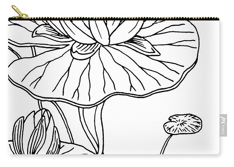 Water Lily Zip Pouch featuring the drawing Waterlily And Bee Drawing by Irina Sztukowski