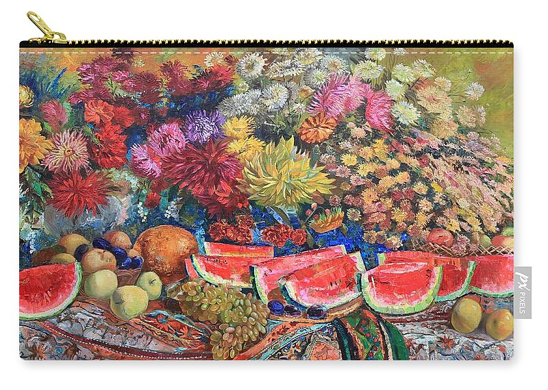 Maya Gusarina Zip Pouch featuring the painting Watermelon Symphony by Maya Gusarina