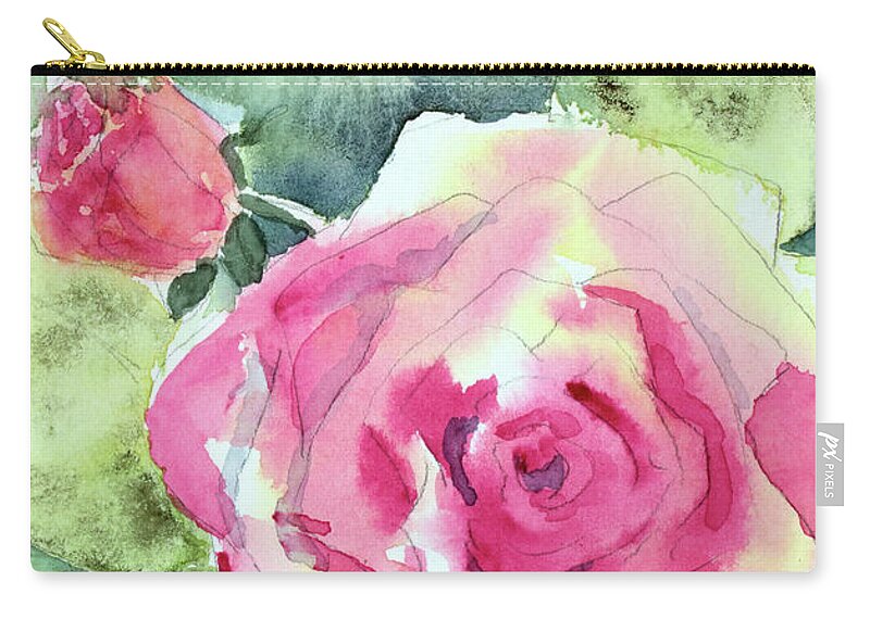 Face Mask Zip Pouch featuring the painting Watery Rose by Lois Blasberg