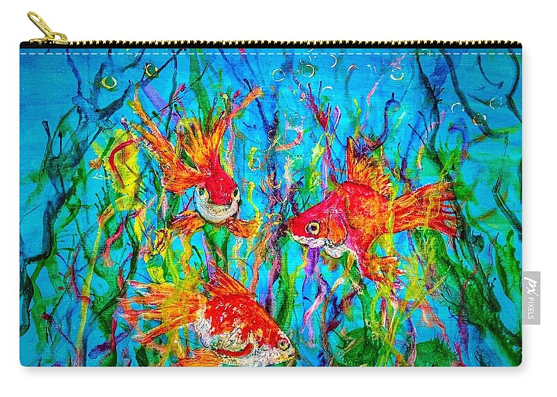 Gold Fish Zip Pouch featuring the painting Watery Wonderland by Anne Sands
