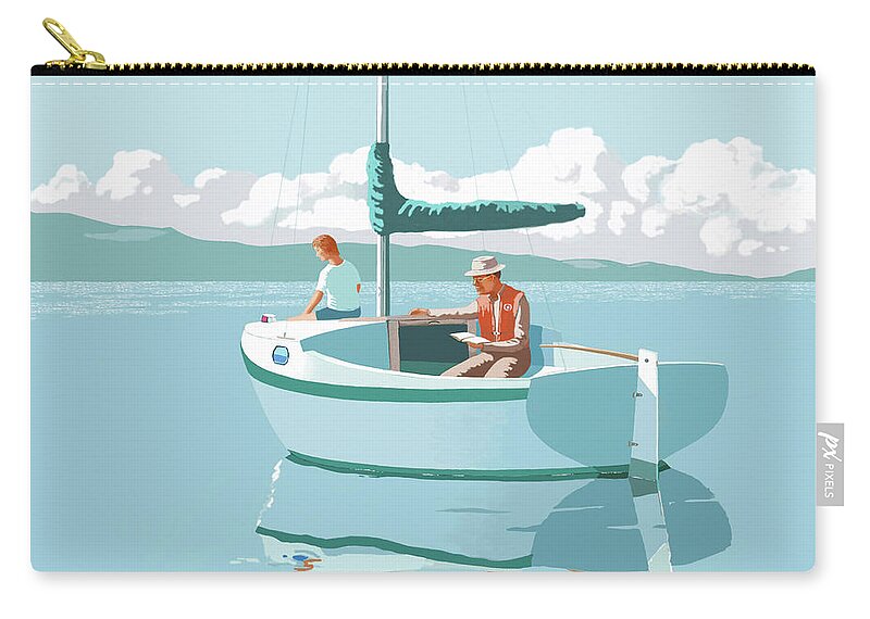 Cal-20 Sailing Sailboat Sail Boat Wind Water Racing Zip Pouch featuring the digital art Wating For The Wind by Gary Giacomelli