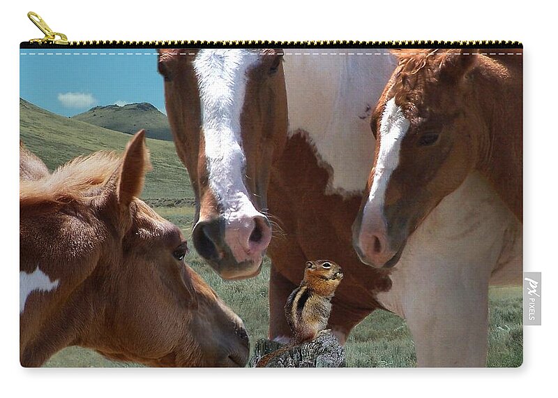 Horses Zip Pouch featuring the mixed media Watizit by Bill Stephens