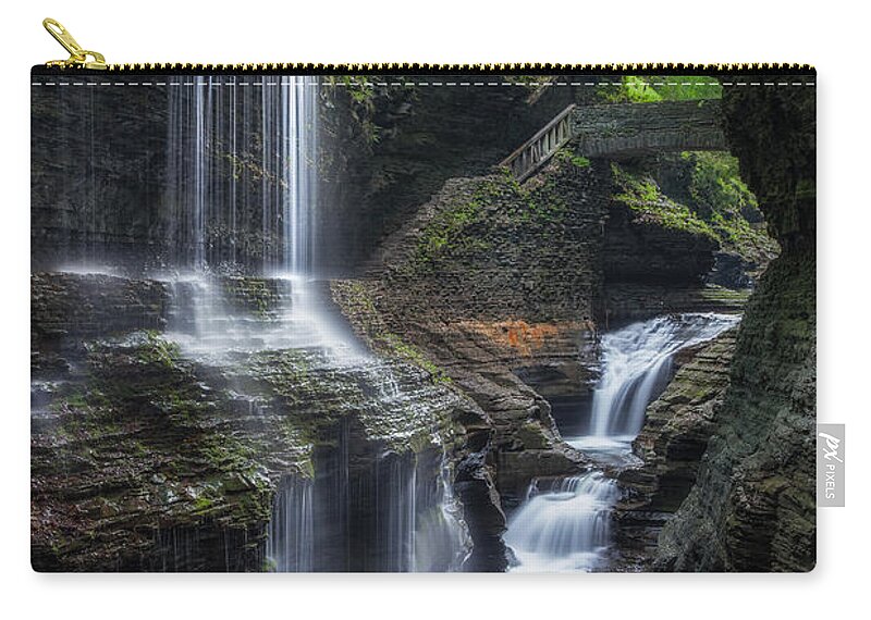 Watkins Glen Zip Pouch featuring the photograph Watkins Glen Rainbow Falls 2013 by Bill Wakeley