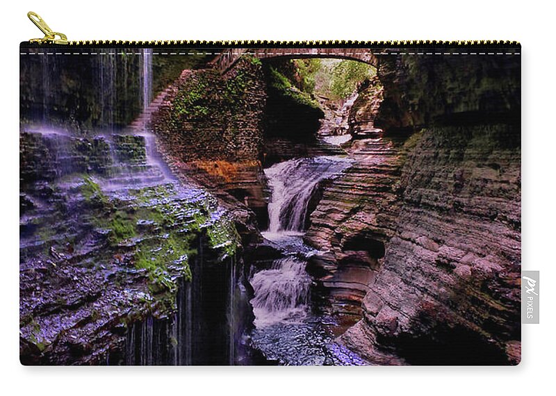 Waterfall Zip Pouch featuring the photograph Watkins Glen State Park - Rainbow Falls 002 by George Bostian