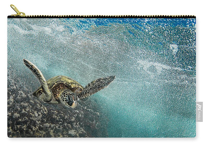 Sea Turtle Zip Pouch featuring the photograph Wave Rider Turtle by Leonardo Dale